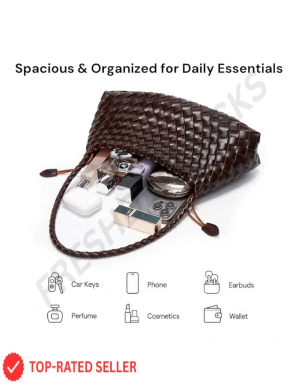 Vegan Leather Woven Hobo Shoulder Bag Drawstring Pouch Purse